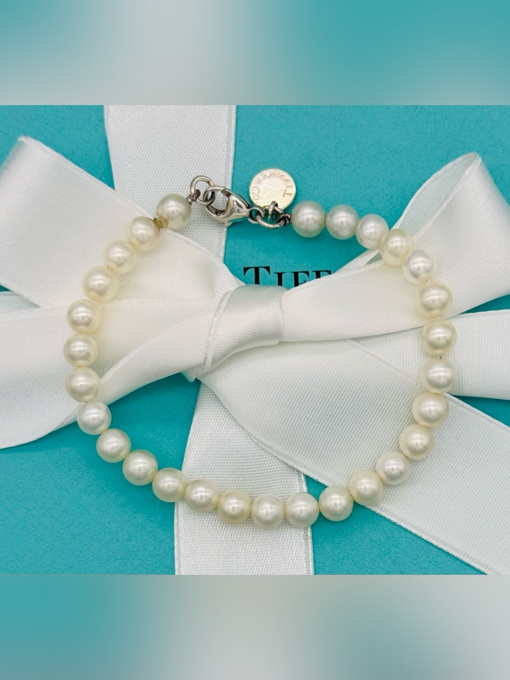 Tiffany & Co. Retired SS 5-6mm Ziegfeld Pearl Bead Bracelet 7” VGUC